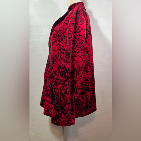 Allison Daley Red & Black Floral/Animal Print Jacket Women’s Size L Zip Front - Picture 8 of 8